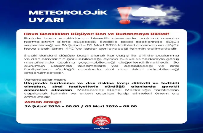 Niğde’de meteorolojik uyarı: Don ve buzlanmaya dikkat
