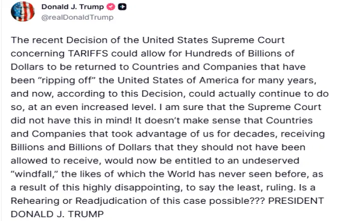 Trump, ABD Yüksek Mahkemesi’ni gümrük vergisi kararını gözden geçirmeye çağırdı
