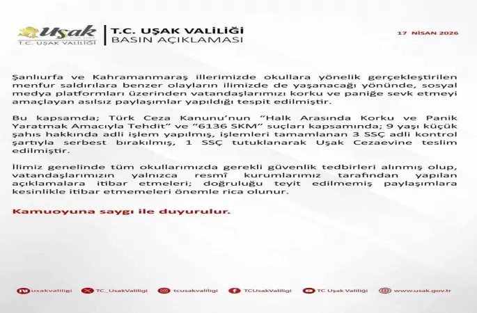 Uşak’ta asılsız paylaşımlara yönelik 1 şüpheli tutuklandı
