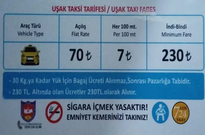 Uşak’ta taksi indi-bindi ücreti 230 TL oldu

