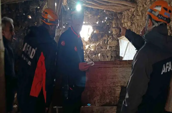 Van’daki depremde bir ahırın duvarı çöktü
