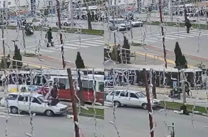 Yaya geçidinden geçerken otomobil çarptı: O anlar kamerada
