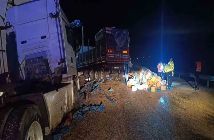 Zirai gübre yüklü tır devrildi: 1 yaralı

